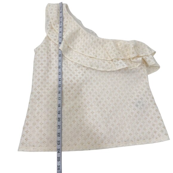 Banana Republic One-Shoulder Ivory Eyelet Ruffle Blouse Women SZ M Cotton Blend - Picture 7 of 9